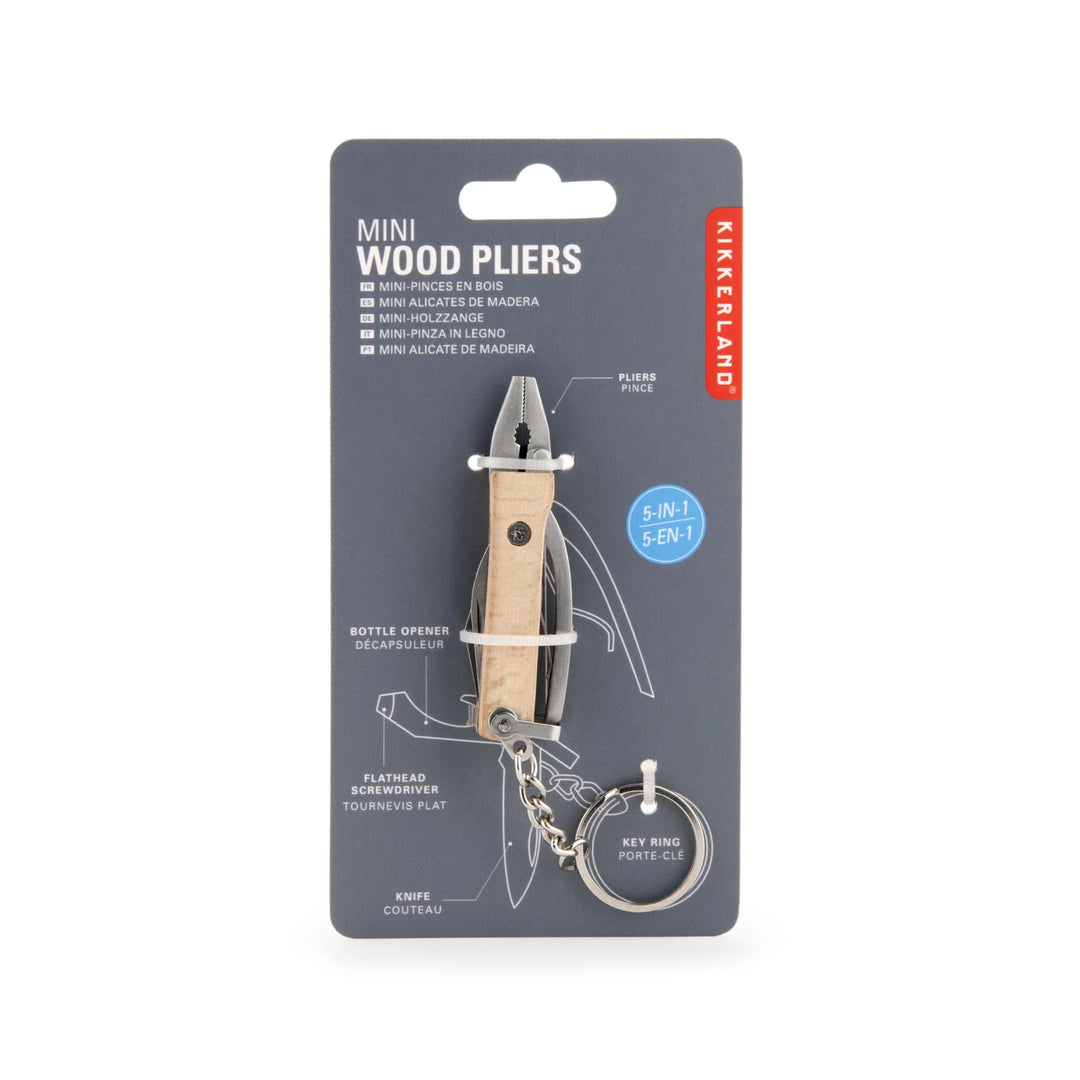 Kikkerland Mini Wood Pliers by Cornucopia Worcester, compact hand tools with wooden handles for precise gripping and cutting tasks.