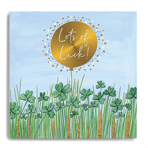 Janie Wilson Good Luck Card featuring colorful floral design, produced by Cornucopia Worcester.