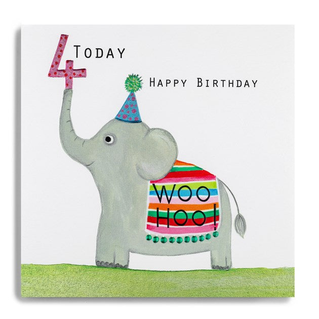 Janie Wilson 4 Today birthday card with colorful floral design, featuring cheerful message, from Cornucopia Home and Gift.