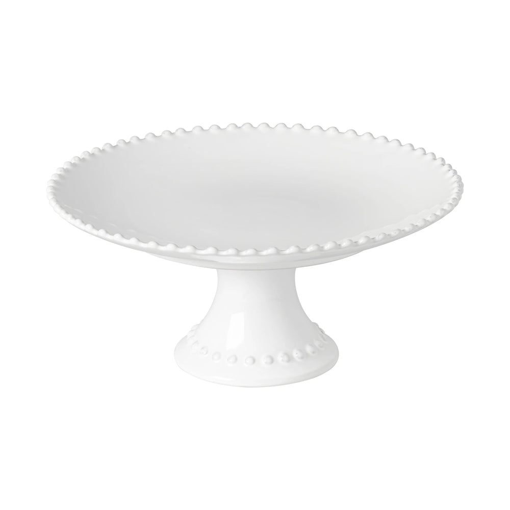 Pearl white medium footed plate by Cornucopia Worcester, elegant ceramic tableware with a glossy finish and detailed footed design.