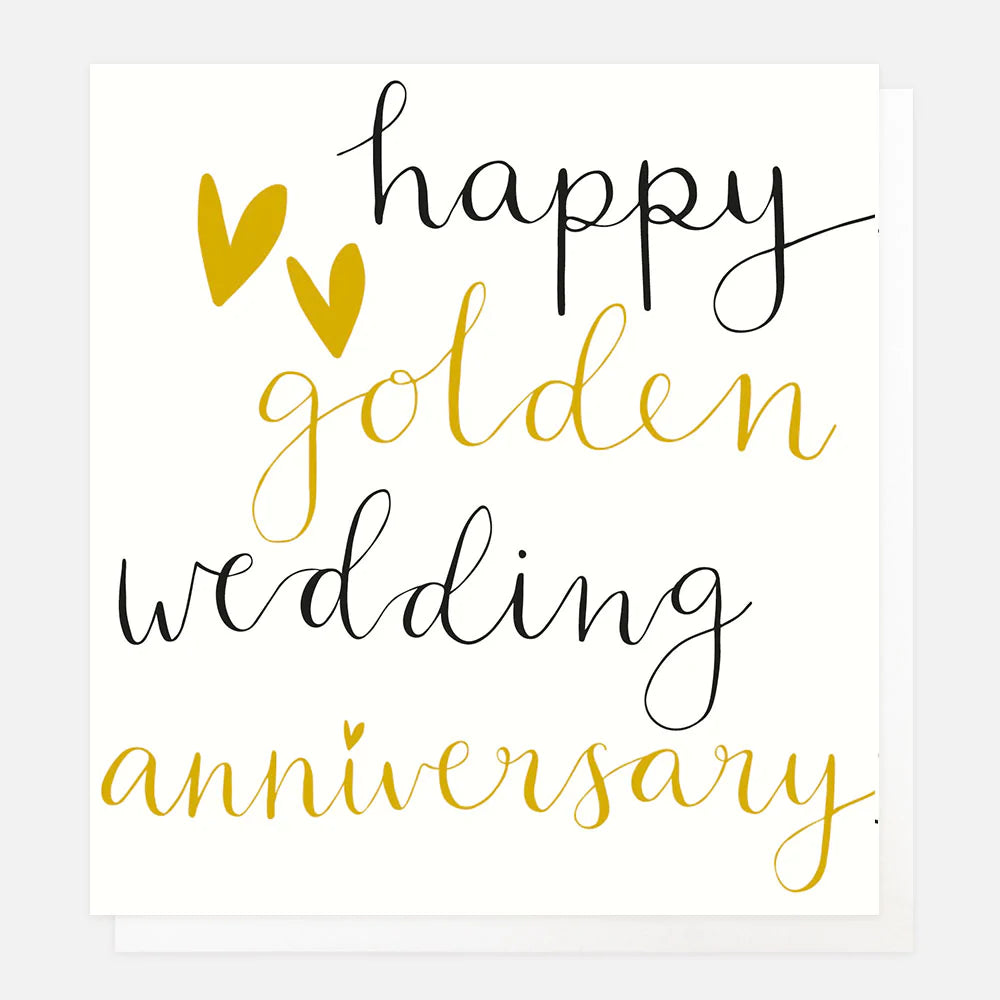 Caroline Gardner Happy Golden Anniversary greeting card with elegant gold design on white background