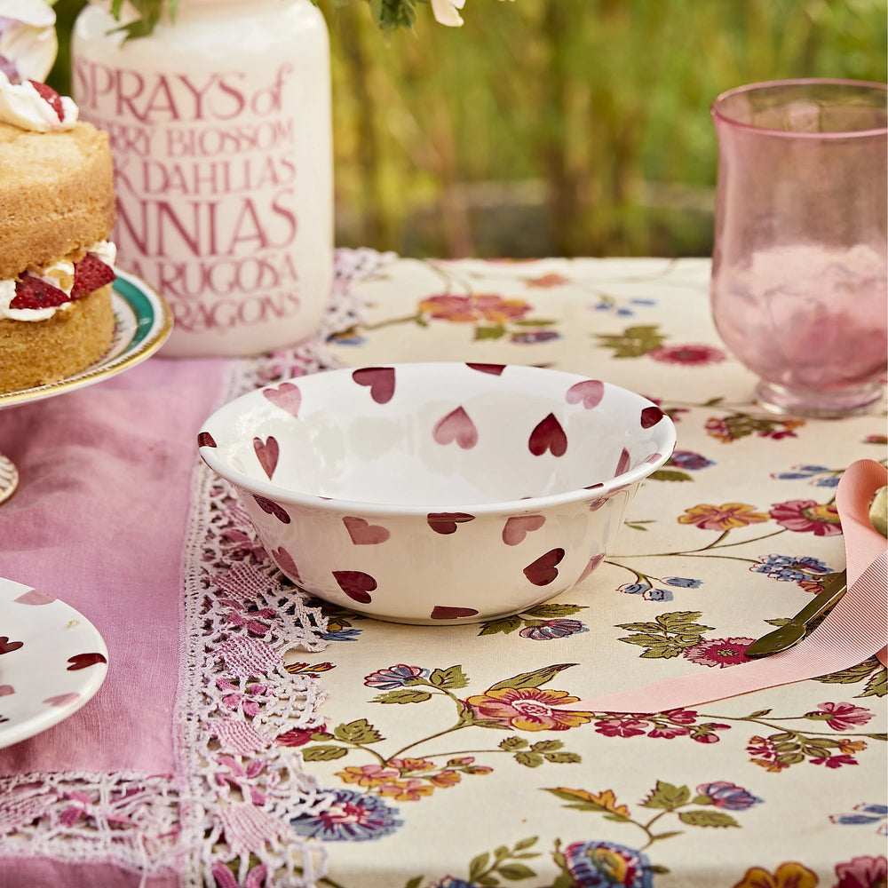 Emma Bridgewater pink hearts cereal bowl with a floral pattern, perfect for breakfast or serving snacks.