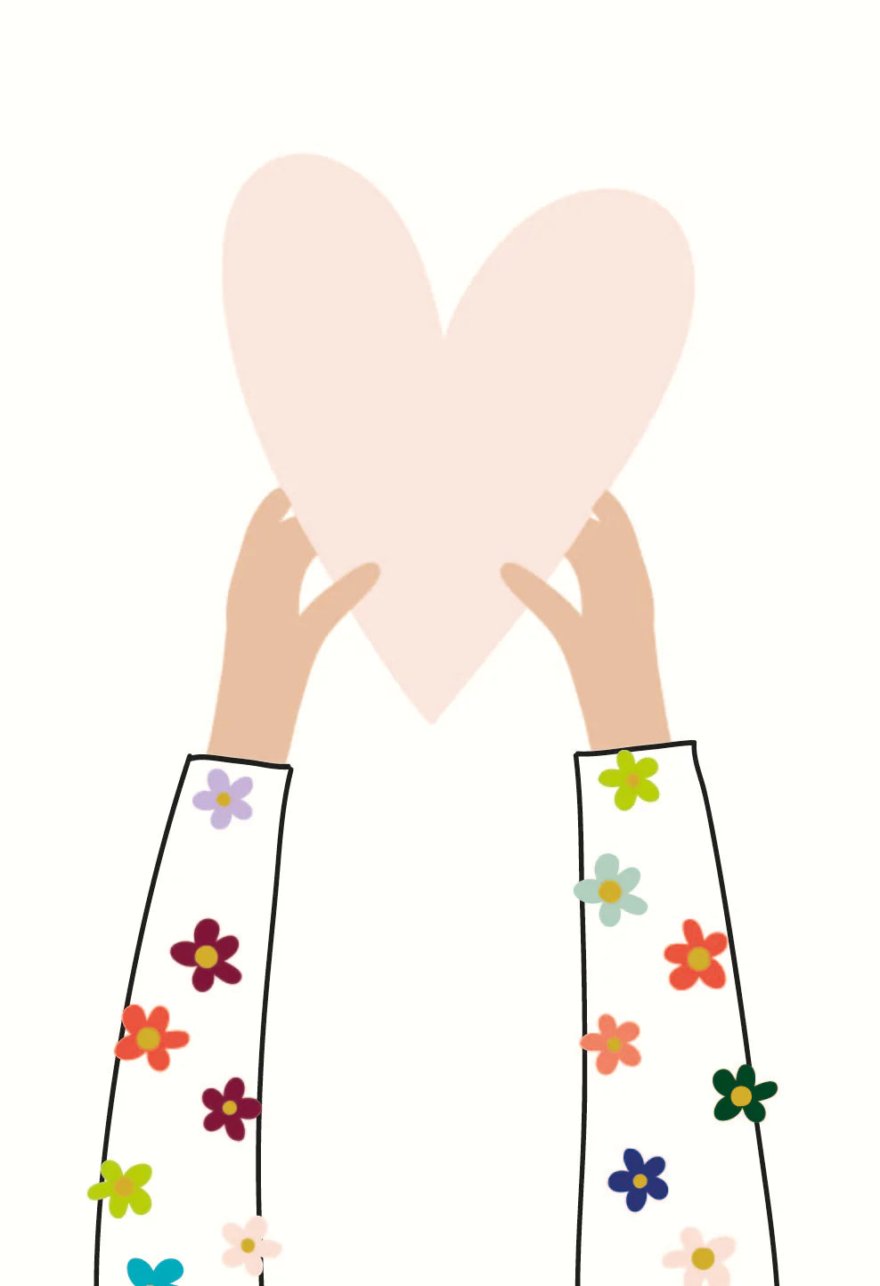 Hands holding up heart blank thank you cards by Caroline Gardner, featuring a heart design, with ten cards in the set.