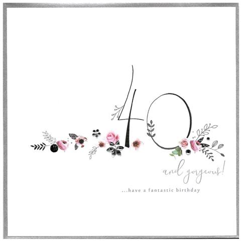 Cinnamon Aitch 40 And Gorgeous birthday card with colorful floral design and elegant typography, perfect for milestone celebrations.