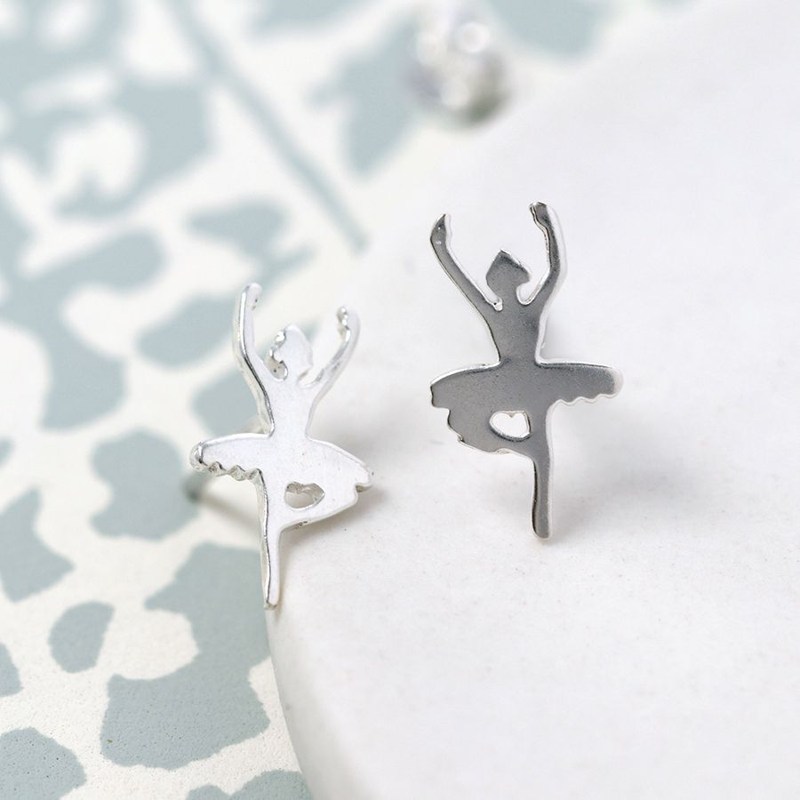 Sterling silver dancer stud earrings from POM Jewellery by Cornucopia Home and Gift, featuring elegant dancing figure design.