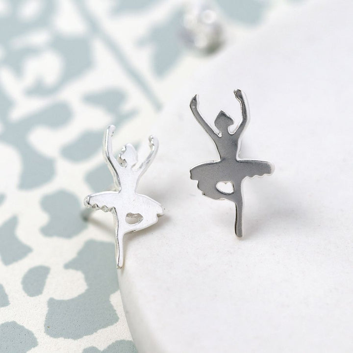 Sterling silver dancer stud earrings from POM Jewellery by Cornucopia Home and Gift, featuring elegant dancing figure design.