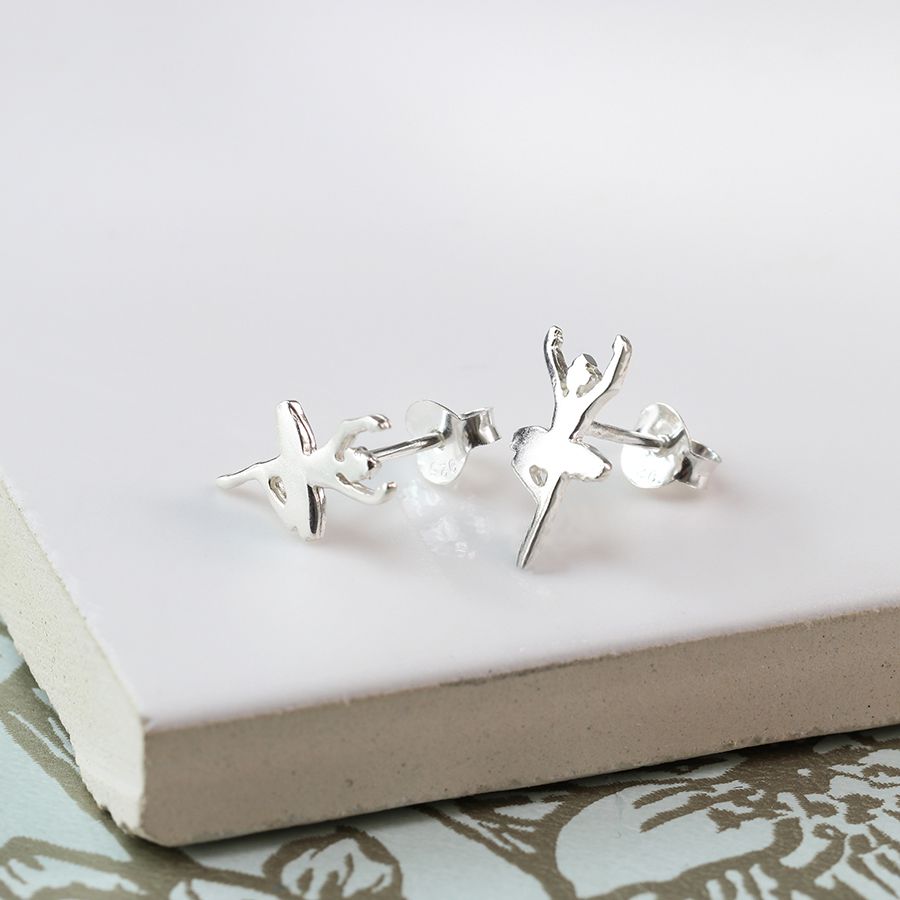 Sterling silver dancer stud earrings from POM Jewellery by Cornucopia Home and Gift, featuring a graceful dancer design.