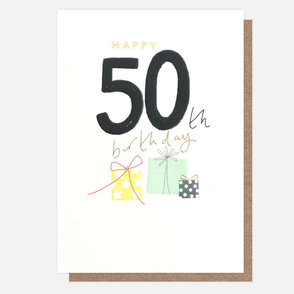 Caroline Gardner Happy 50th Birthday presents card featuring colorful festive design, perfect for celebrating milestone birthdays.