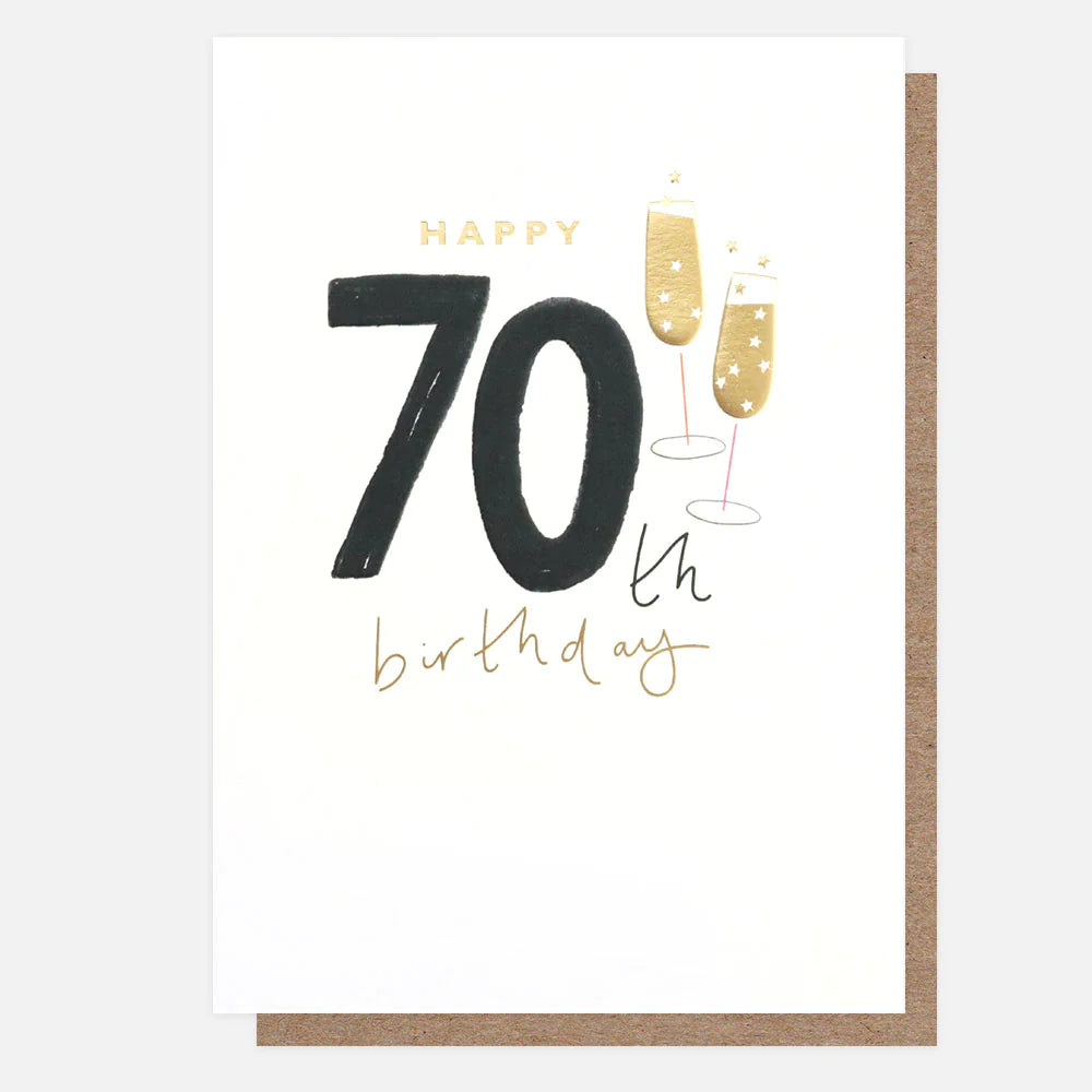 Caroline Gardner Happy 70th birthday glasses card with colorful design and festive lettering, ideal for celebrating a special milestone.