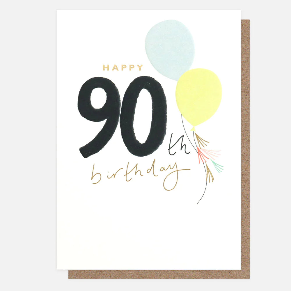 Caroline Gardner Happy 90th Birthday balloons card featuring colorful balloons and cheerful design for celebrating milestone birthdays.