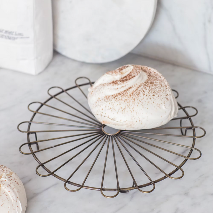 Antique brass Brompton Cake Rack by Garden Trading, designed for decorative or functional use in kitchens or dining spaces.