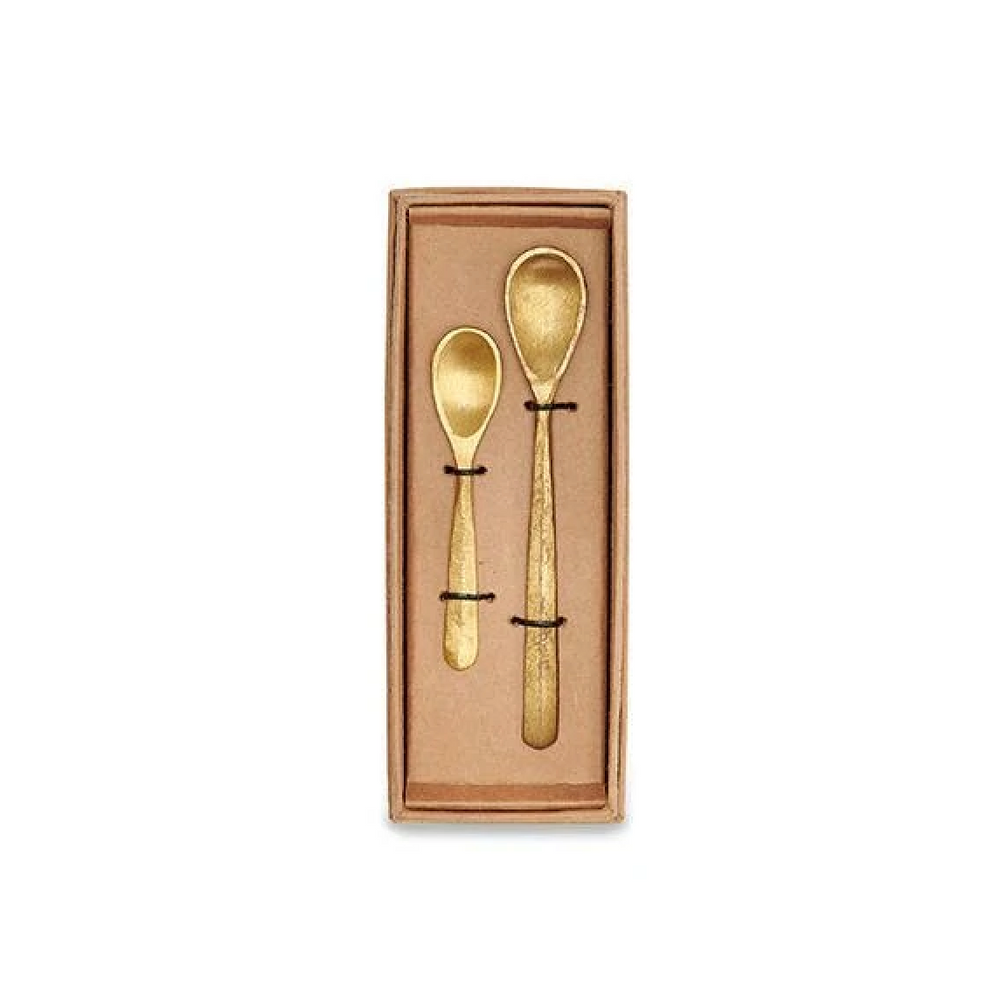 Nkuku Jahi Spoons Brushed Gold Set of 2 with sleek, modern design for stylish tableware from Cornucopia Home and Gift.