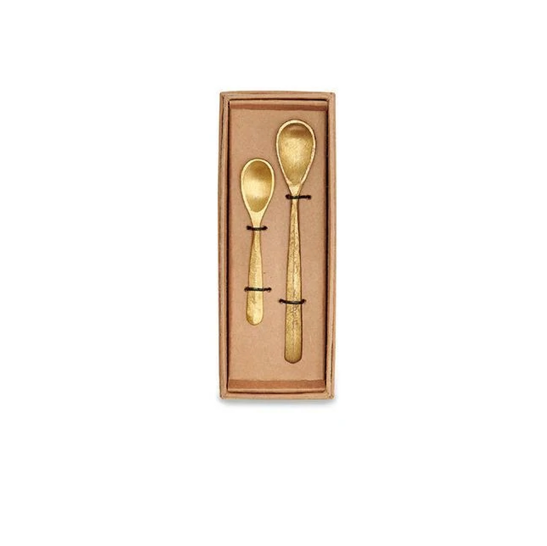 Nkuku Jahi Spoons Brushed Gold Set of 2 with sleek, modern design for stylish tableware from Cornucopia Home and Gift.