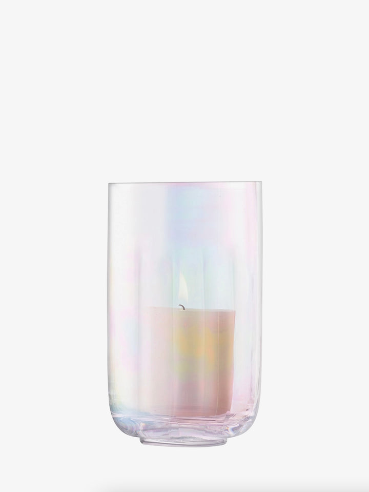 LSA International Pearl Lantern Vase, 18.5cm tall, with a delicate pearl finish and elegant glass design, perfect for home decor.