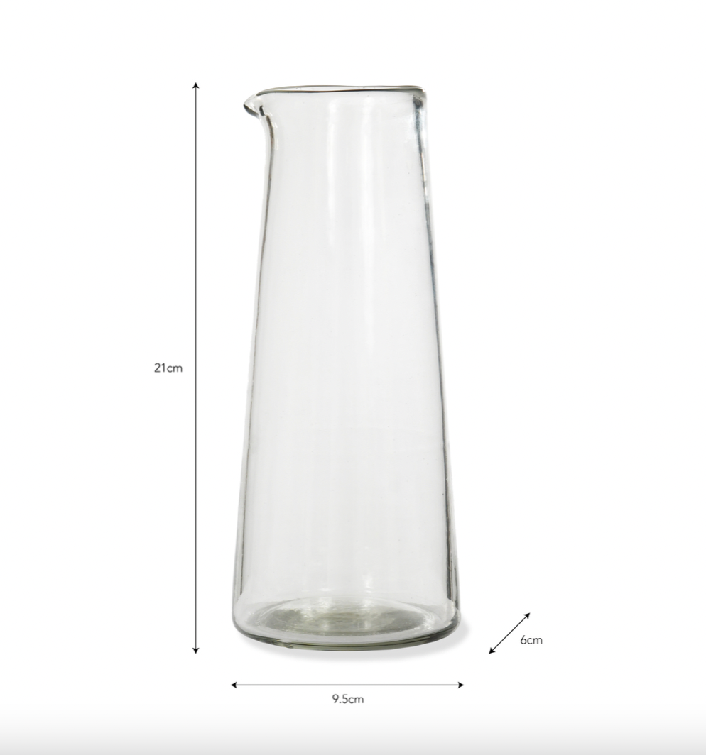 Small glass meze wine carafe by Garden Trading, featuring a sleek, transparent design ideal for serving wine or water.