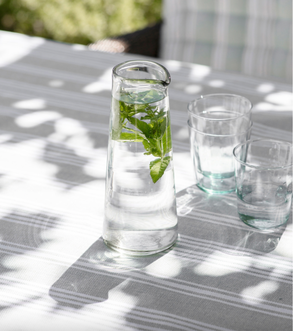 Small glass meze wine carafe by Garden Trading, featuring a clear, elegant design perfect for serving wine or beverages.