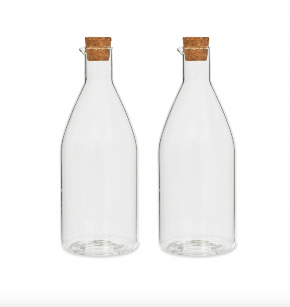 Garden Trading Cornucopia Worcester glass oil and vinegar bottle set, clear bottles with pour spouts for kitchen or dining use
