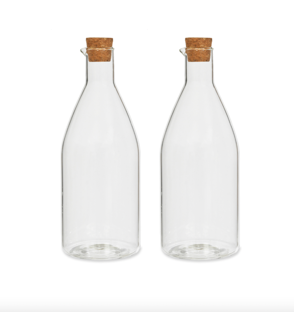 Garden Trading Cornucopia Worcester glass oil and vinegar bottle set, clear bottles with pour spouts for kitchen or dining use