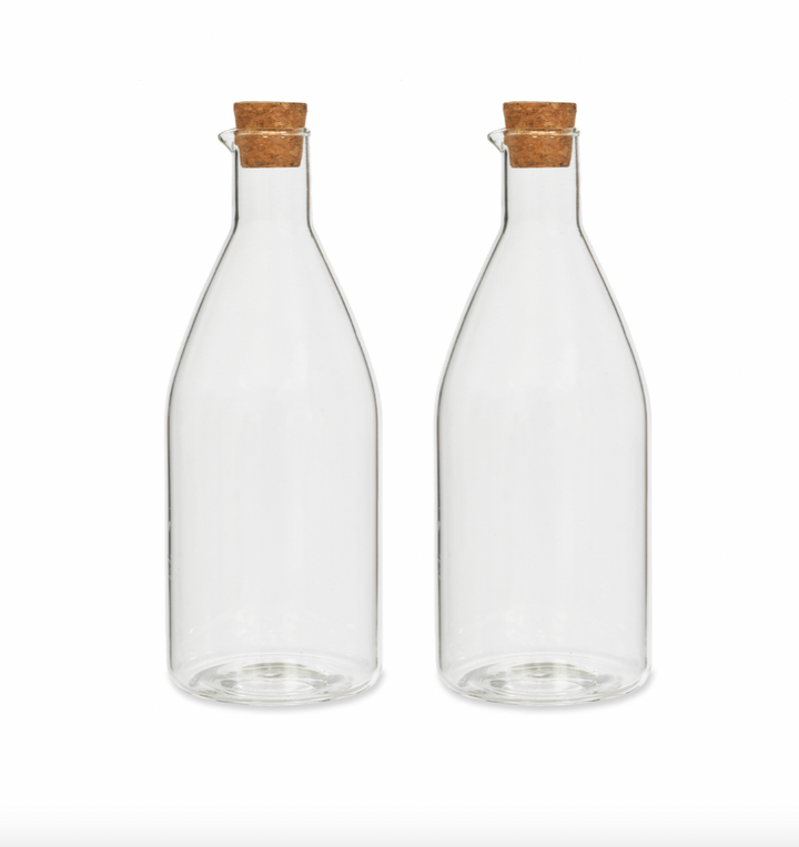 Garden Trading Cornucopia Worcester glass oil and vinegar bottle set, clear bottles with pour spouts for kitchen or dining use
