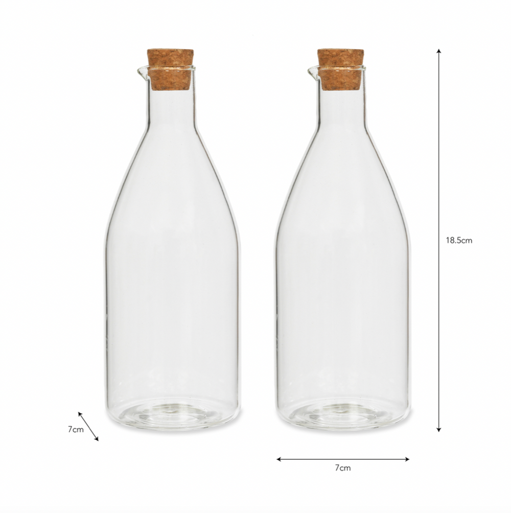 Garden Trading Cornucopia Worcester glass oil and vinegar bottle set, clear glass containers with spouts for kitchen use.