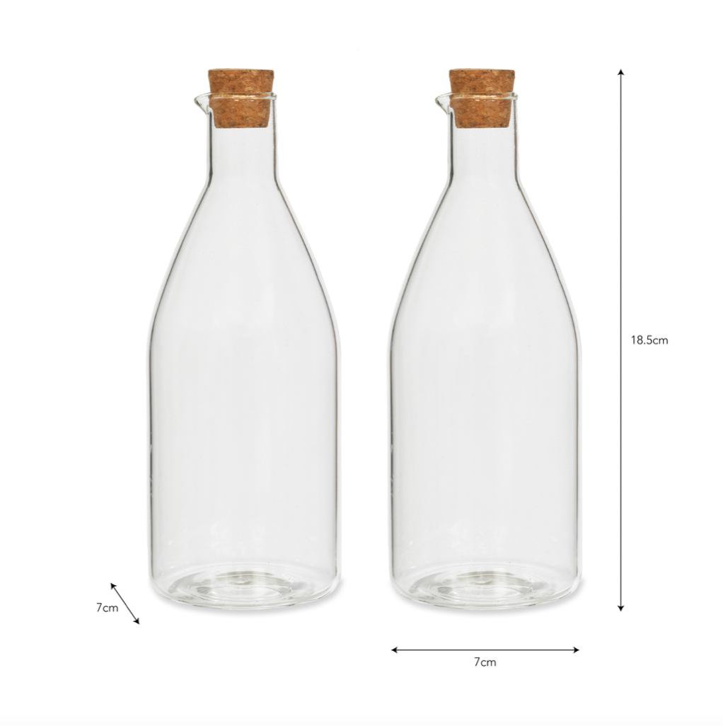 Garden Trading Cornucopia Worcester glass oil and vinegar bottle set, clear glass containers with spouts for kitchen use.