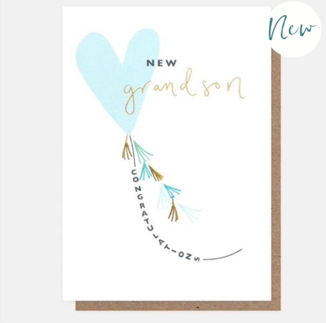 Caroline Gardner New Grandson balloon card with colorful balloon illustration, celebrating a grandson milestone.