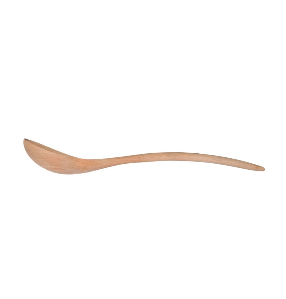 Garden Trading wooden salad server set made of beech wood, with smooth handles and wide serving spoons, by Cornucopia Worcester.