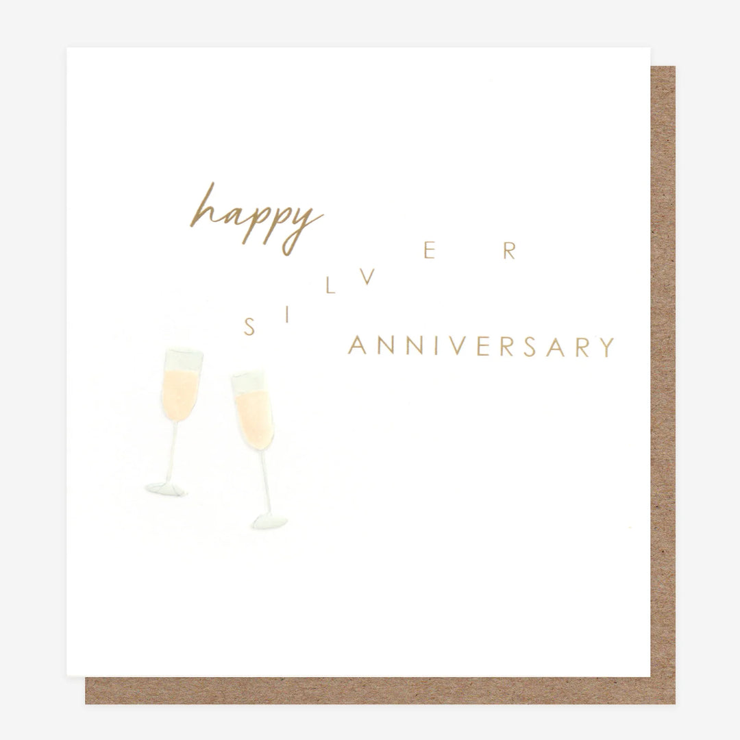 Elegant Caroline Gardner silver anniversary glasses with decorative patterns, perfect for celebrating special occasions.