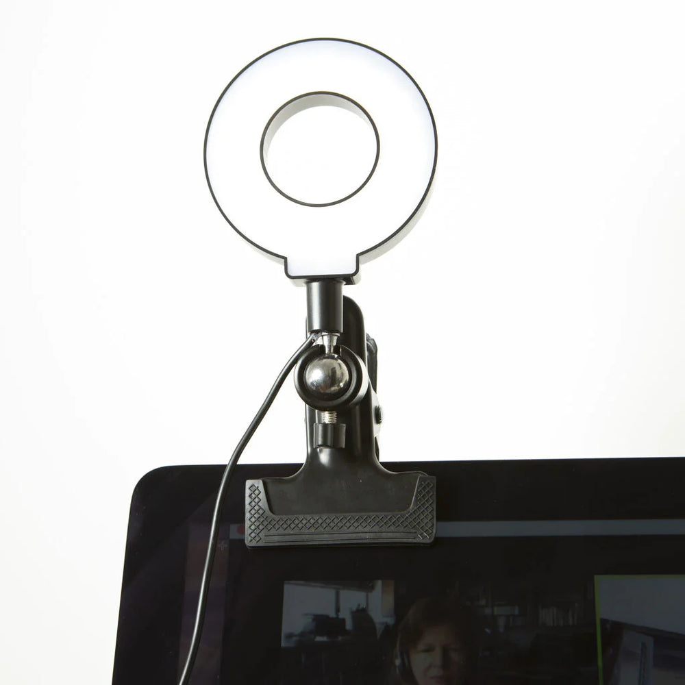 Kikkerland Selfie Ring Light by Cornucopia Home and Gift with adjustable brightness and circular LED design for perfect selfies.