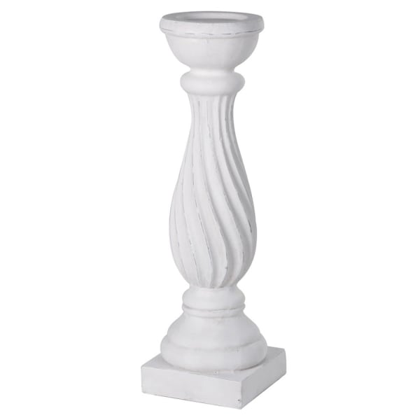 White stone effect candlestick from Coach House by Cornucopia Home and Gift, featuring a classic design with textured stone appearance.
