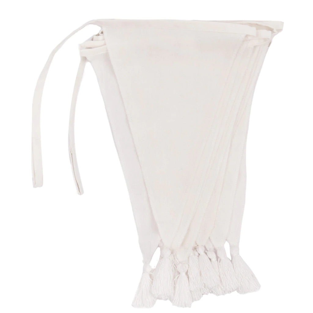 White cotton fabric bunting by Talking Tables, 4 meters long, featuring multiple fabric flags for decorative use.