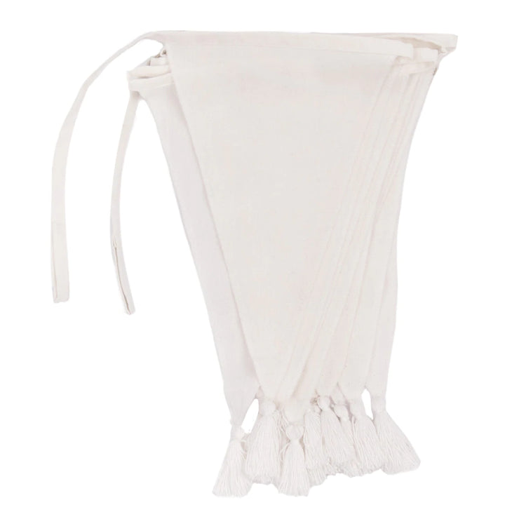 White cotton fabric bunting by Talking Tables, 4 meters long, featuring multiple fabric flags for decorative use.