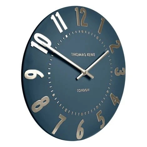 20-inch Mulberry Wall Clock in midnight blue by Cornucopia Home and Gift, featuring a stylish modern design.