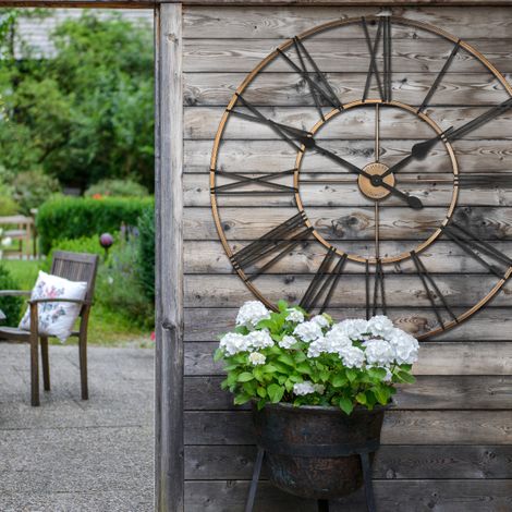 Copper 32-inch Summer House Wall Clock by Cornucopia Home and Gift with vintage-inspired design and bold numbering.