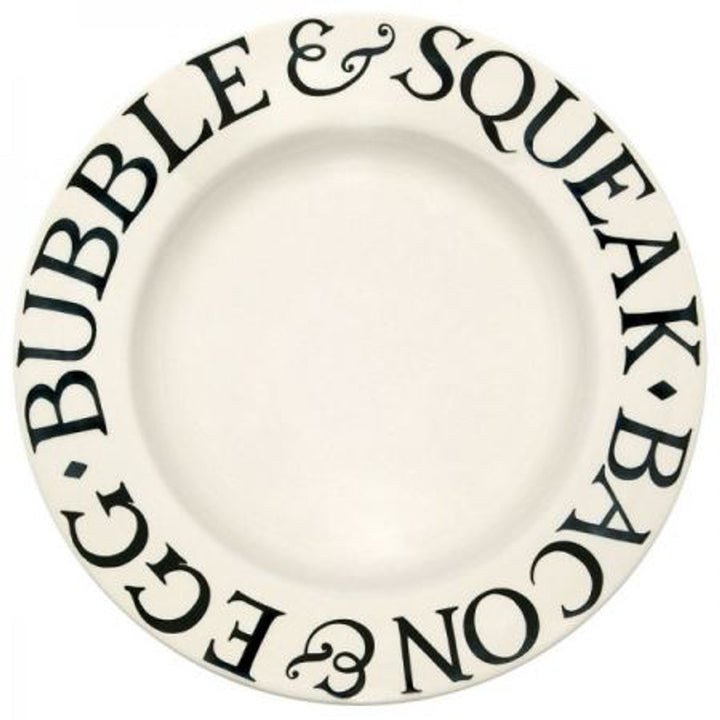 Emma Bridgewater Black Toast Bacon &amp; Egg 10½ inch plate with black and white toast pattern and breakfast scene design.