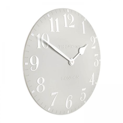 20-inch Arabic wall clock in dove grey with black numerals, decorative art marketing design by Cornucopia Home and Gift.