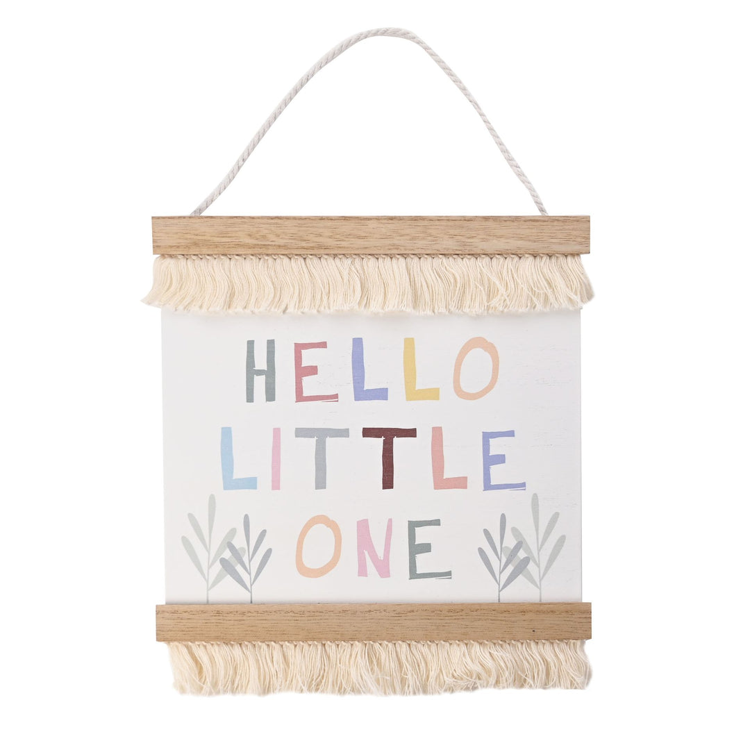 Hello Little One hanging plaque by Widdop & Co, featuring a charming design for nursery decor, from Cornucopia Home and Gift.