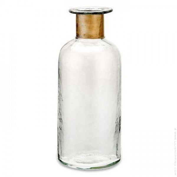 Large Nkuku Chara hammered bottle vase with textured, hammered metal surface, ideal for modern floral arrangements.