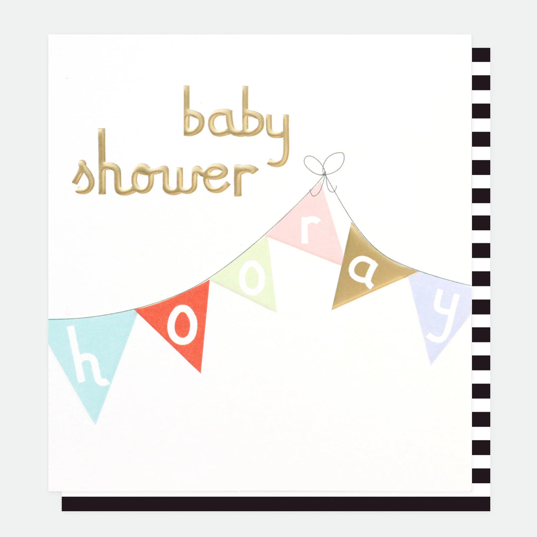 Baby Shower Bunting by Caroline Gardner featuring colorful fabric flags for festive celebration decor.