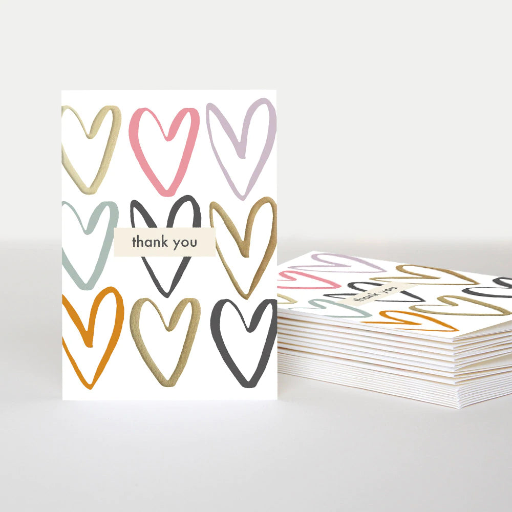Caroline Gardner gold foil hearts thank you notecard pack featuring elegant designer thank you cards with gold foil accents.