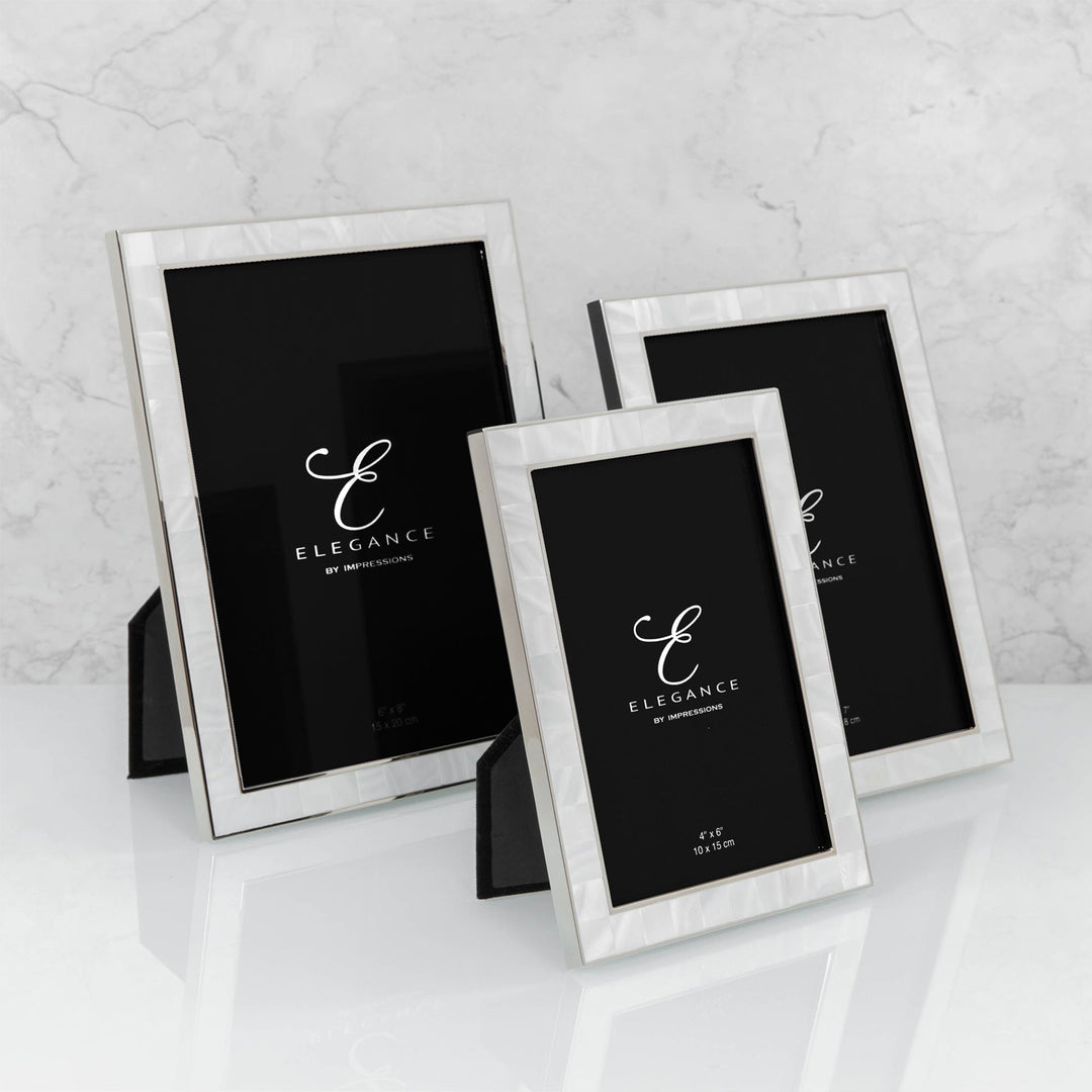 Widdop &amp; Co metal photo frame with mother of pearl inlay, decorative border for displaying photographs in a stylish setting