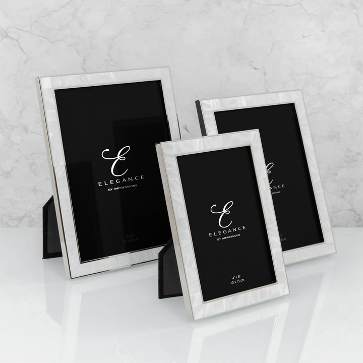 Widdop &amp; Co metal photo frame with mother of pearl inlay, decorative border for displaying photographs in a stylish setting