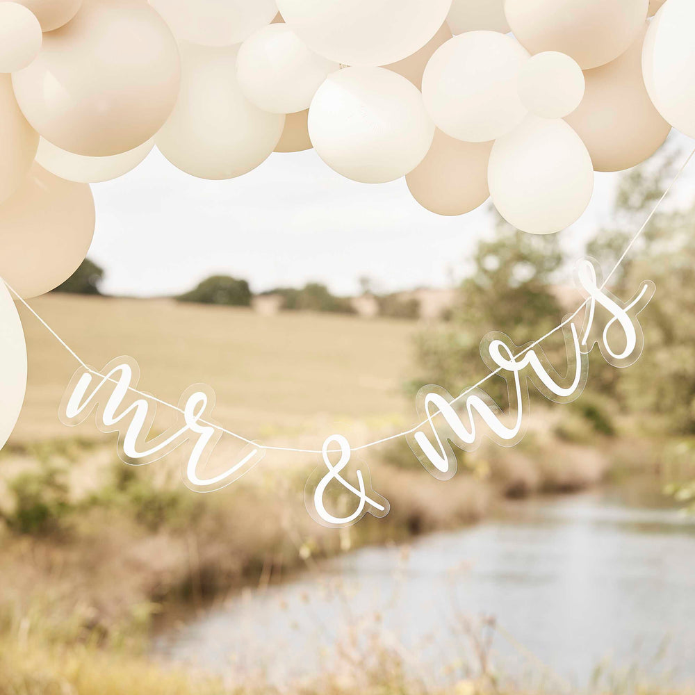 Colorful Mr & Mrs acrylic bunting by Ginger Ray featuring bold, festive lettering for wedding or celebration decor.