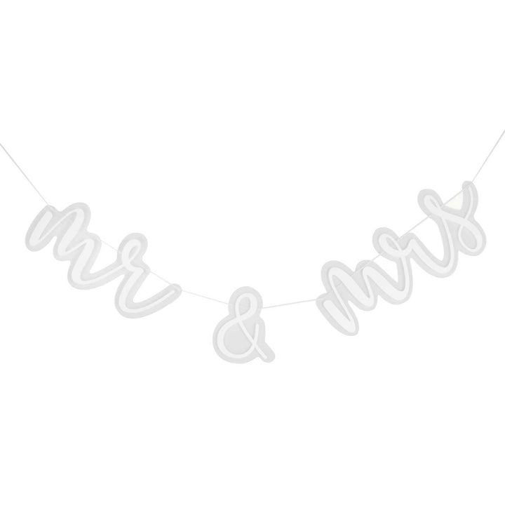 Mr &amp; Mrs Acrylic Bunting by Ginger Ray, featuring clear acrylic letters with gold accents, suitable for wedding or celebration decor.