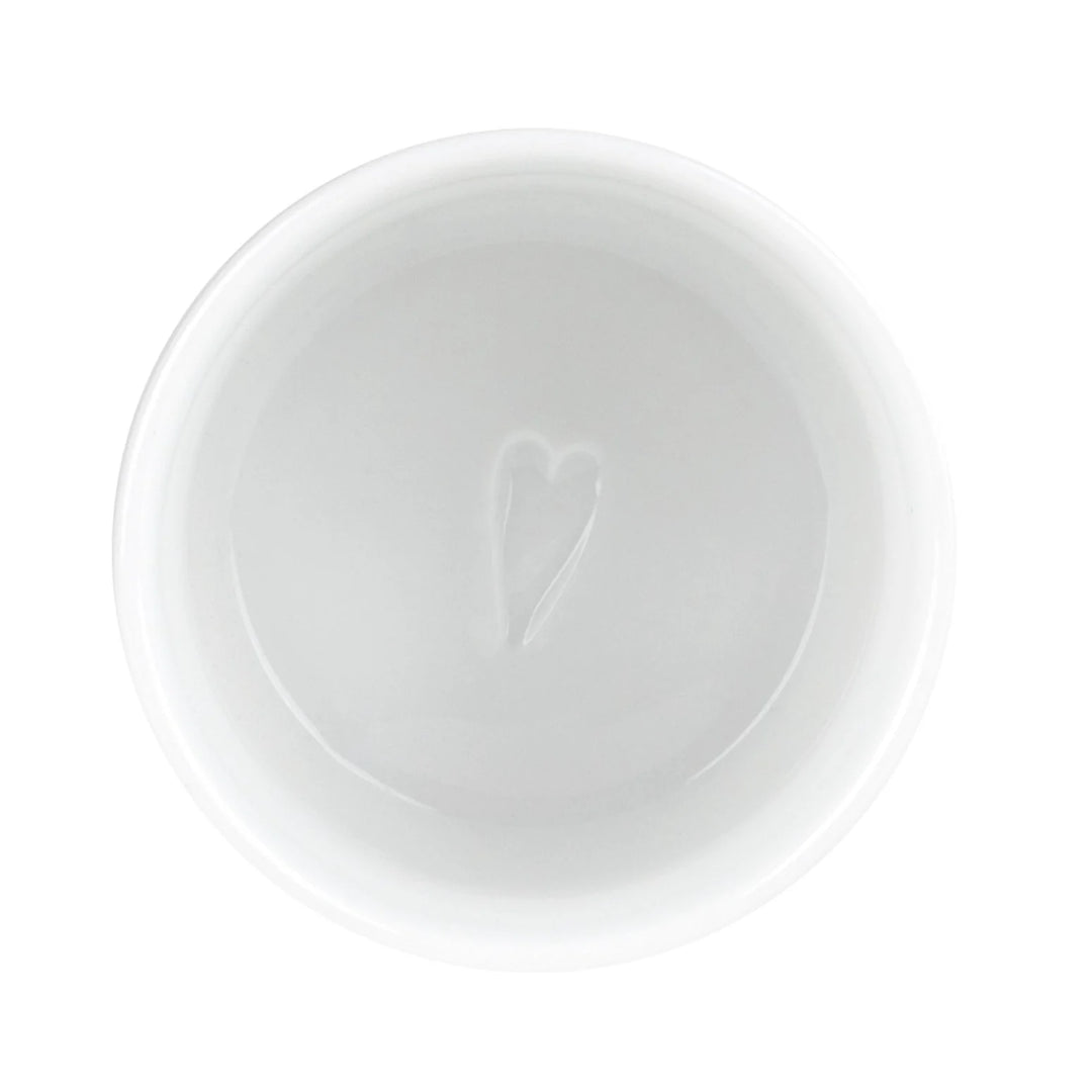 Set of three Radër heart embossed dip bowls with wooden bases from Cornucopia Home and Gift&