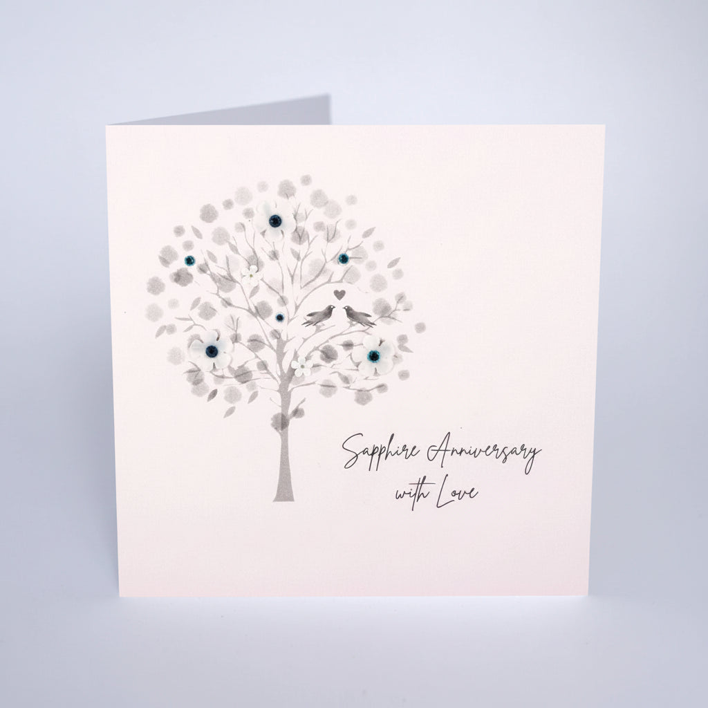 Cornucopia Worcester Sapphire Anniversary Tree by Five Dollar Shake, detailed ceramic decor with vibrant blue sapphires design.