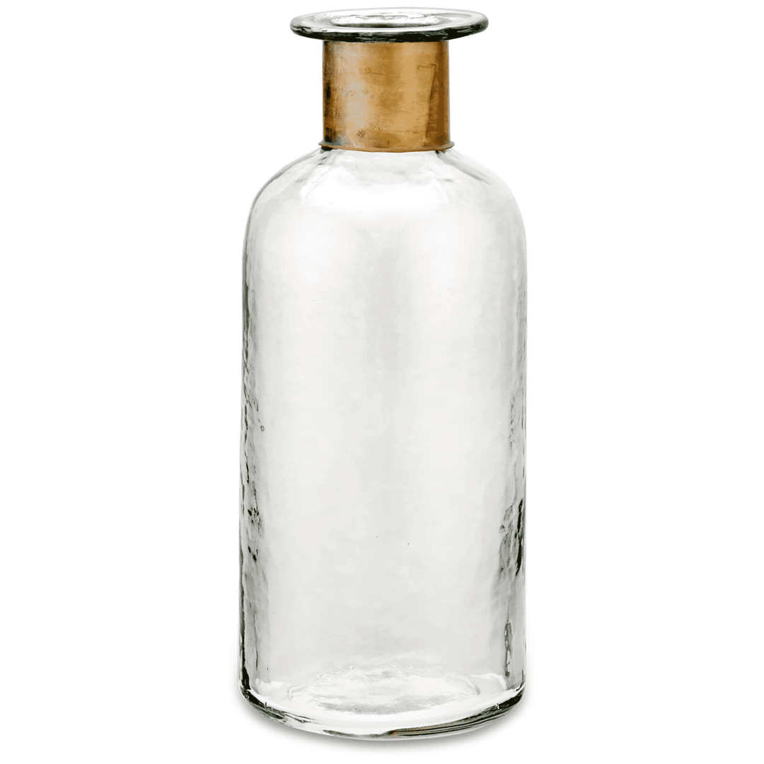 Nkuku Chara hammered small bottle vase with textured metal finish, perfect for tabletop or decorative display.