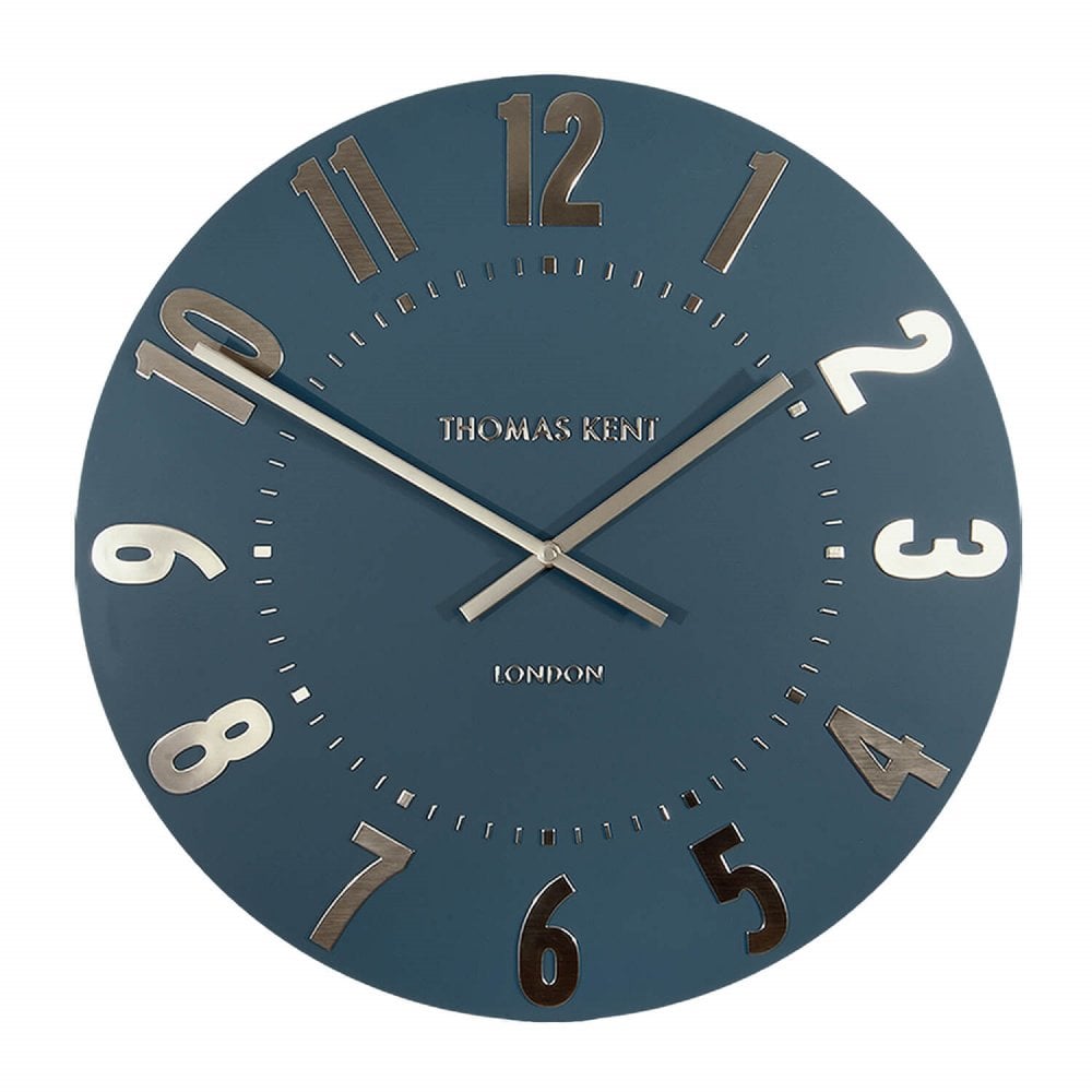 12-inch Mulberry Wall Clock in midnight blue by Cornucopia Home and Gift, featuring a sleek modern design for wall decor.