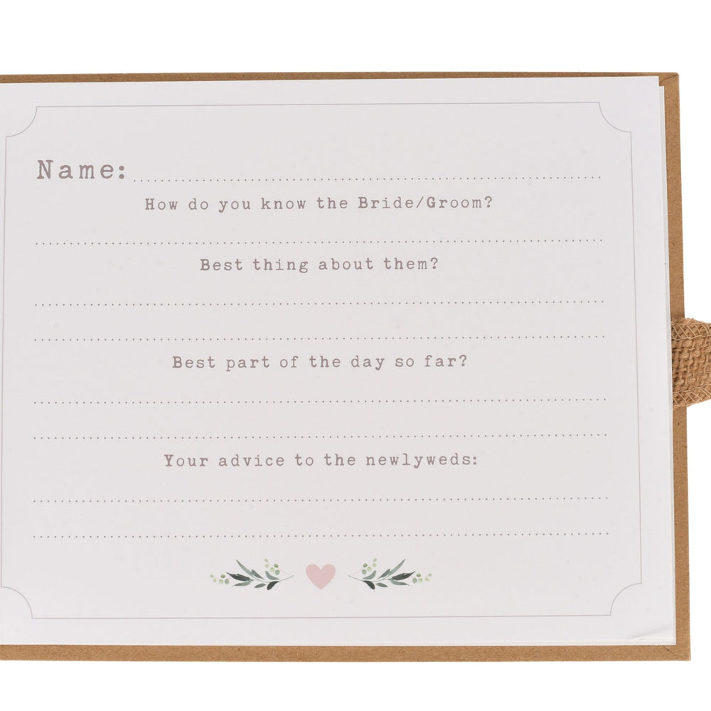 Wedding guest book by Widdop & Co, Cornucopia Home and Gift, with elegant cover and space for guests to sign and leave messages.