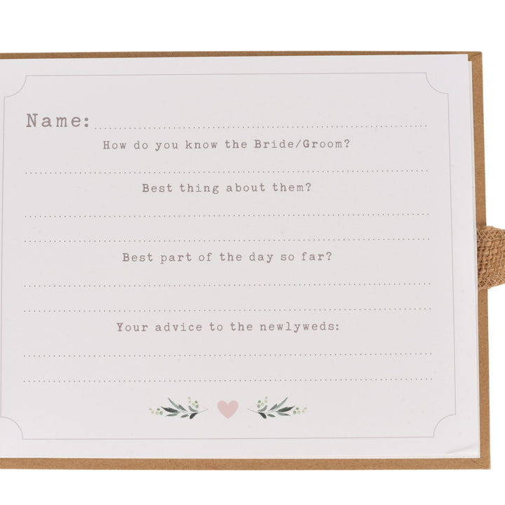 Wedding guest book by Widdop &amp; Co, Cornucopia Home and Gift, with elegant cover and space for guests to sign and leave messages.
